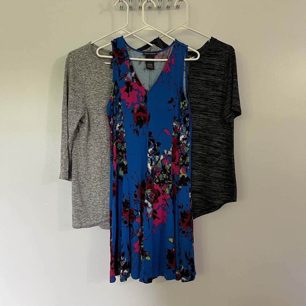 3 Chelsea & Theodore - 1 Dress & 2 Shirts L Multi-color Floral Casual Boho